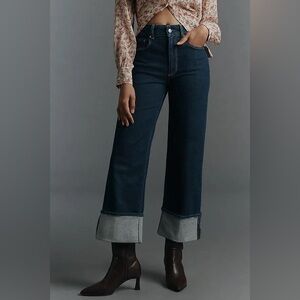 Paige Sasha Cuffed High Waist Ankle Wide Leg Jeans Dark Wash size 26